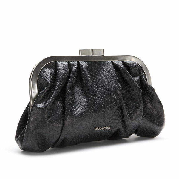 Esmeralda Clutch Bag in black textured leather with metal clasp.
