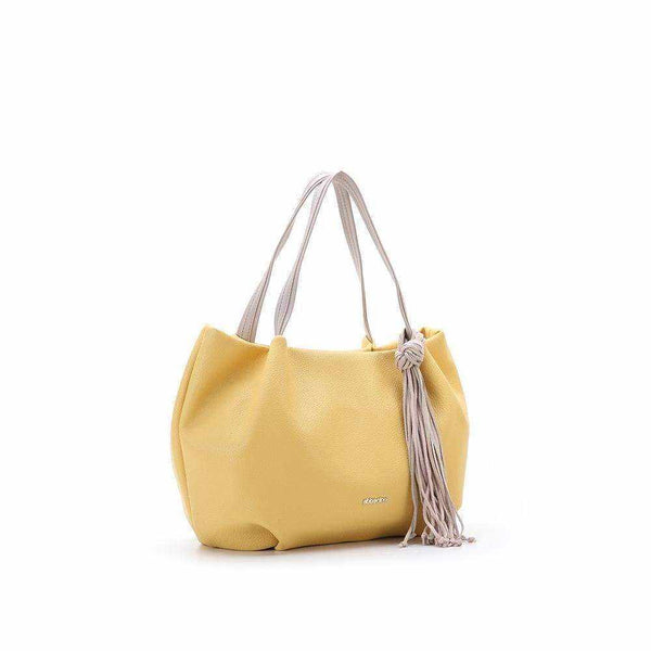 Esponja hobo bag with double shoulder strap and multicolor leather tassel in yellow.
