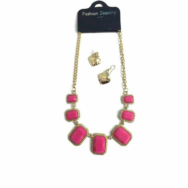 Pink Stone Necklace And Earring Set - Silvana Boutique