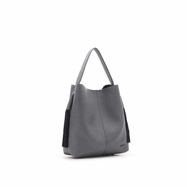 Tatiana leather bag with tassel decorations and removable inner pocket.