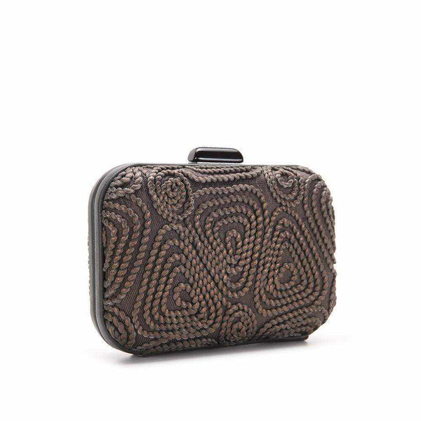 Elegant Zoe cocktail clutch with unique tulle and string design, personalized methacrylate latch; includes cross-strap.