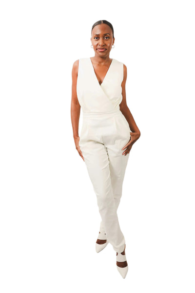 Yemi Sleeveless Jumpsuit with V neck design, perfect for any occasion.