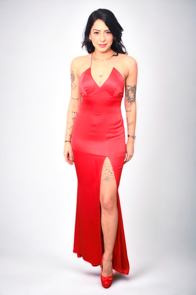 Red silk dress uk hotsell
