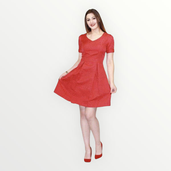 Skater Red Dress Flared with short sleeves