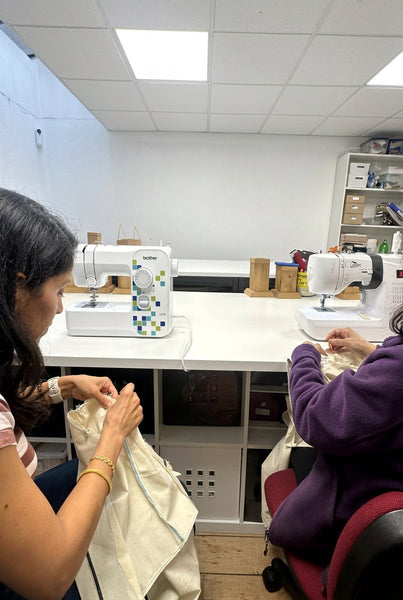 Adult students practising sewing in Silvanass Sewing Studio