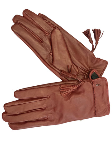 Leather Ampur Gloves with tassel trim and Abbacino logo.