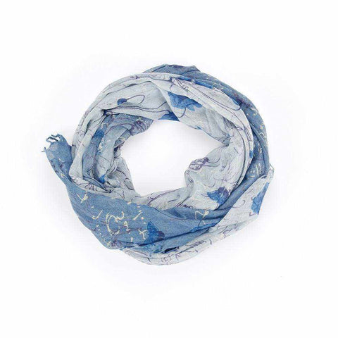 Blue botanical print scarf with tassel trim from Abbaino.