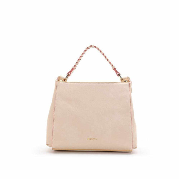 Braided Lady Bag with elegant granulated material and braided hand strap.