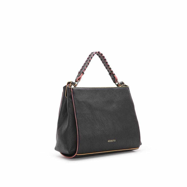 Braided Lady Bag with decorated braided hand strap and removable cross-strap in black.