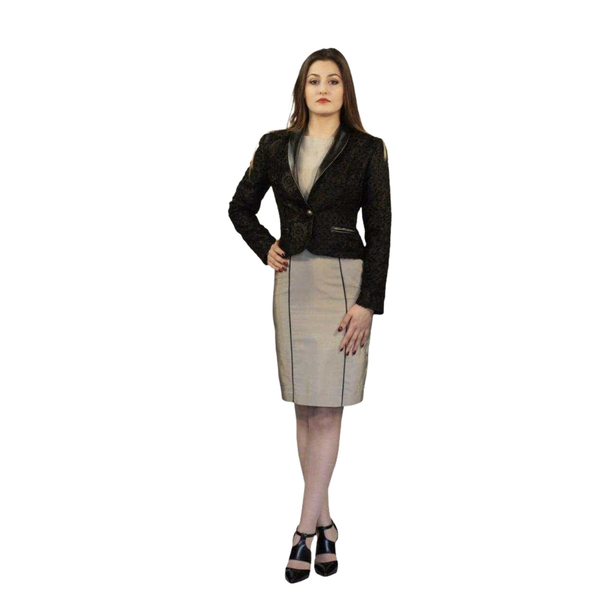 Classic Blazer with faux leather lapel - Silvana Boutique