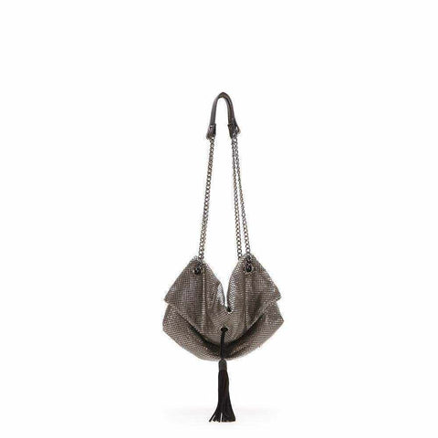Metallic cocktail salma cross bag with chain strap.