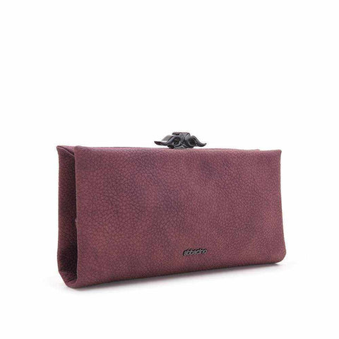 Burgundy Daisy cocktail clutch with metallic closure and cross-strap.