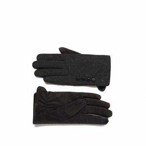 De Lucia gloves with leather, suede, woven wool, touch screen capability, and lined buttons.