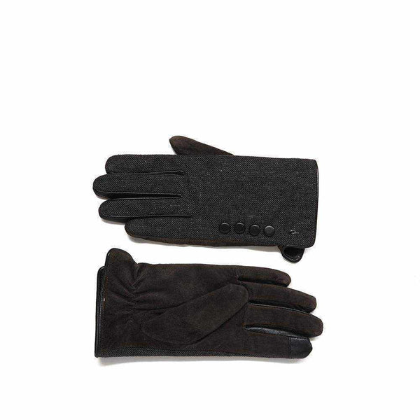 De Lucia gloves with leather, suede, woven wool, touch screen capability, and lined buttons.