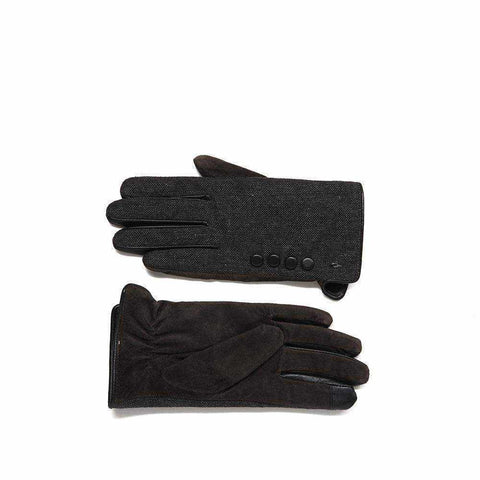 De Lucia gloves with leather, suede, woven wool, touch screen capability, and lined buttons.