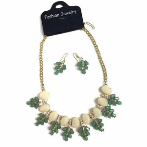Emerald And Ivory Stone Necklace And Earring Set - Silvana Boutique