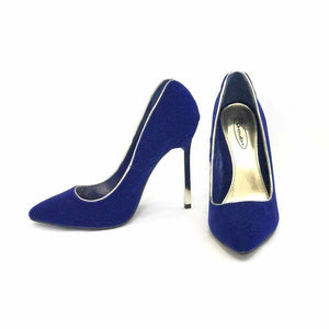 Dark blue suede heels with gold detail, product "Grace".