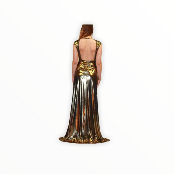 Gold Wrap Metallic Dress Long