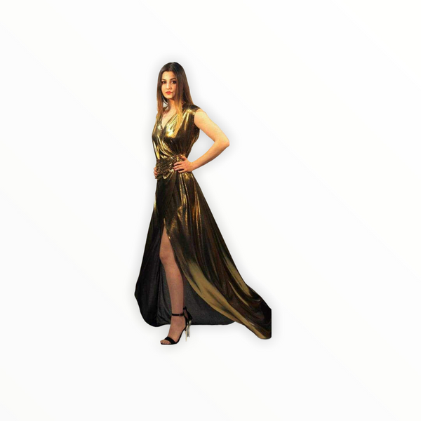 Gold Wrap Metallic Dress Long