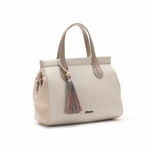 Imperia Tote Bag in soft granulated leather with multi-coloured tassel and zip opening.