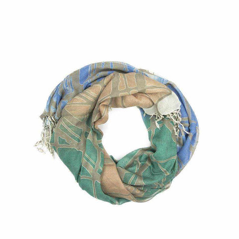 Multicolour ombre scarf with bamboo-inspired print and tassel trim by Abbacino.