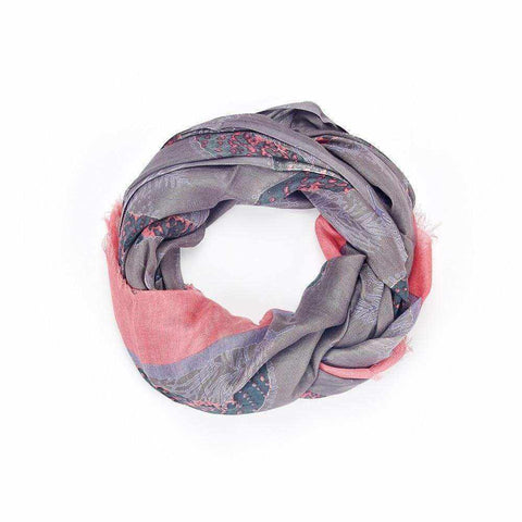 Neon Leaf Print Scarf by Abbacino in Lilac and Green, 70cm x 190cm.