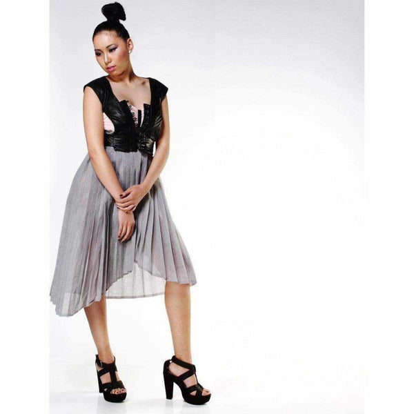 Pleated Organdie Dress and a Leather Waistcoat - Silvana Boutique