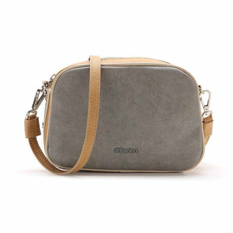 Tamarells Crossbody Bag - Small grey leather bag with adjustable strap.