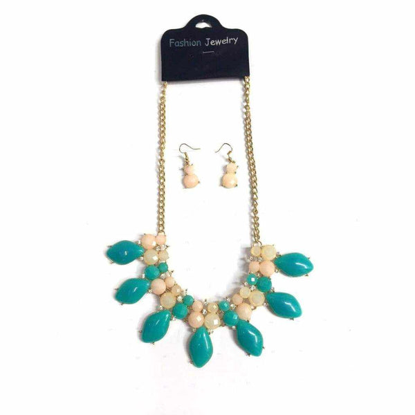 Turquoise and Coral Necklace and Earring Set - Silvana Boutique