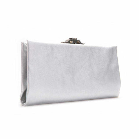 Metallic-finish Xamena Clutch Bag with chain and Abbacino swallow fastener.